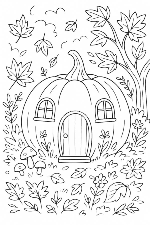 kolorowanka jesienna dynia las