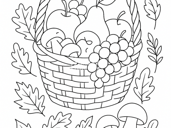 jesienny kosz, kolorowanka do pobrania, jesień