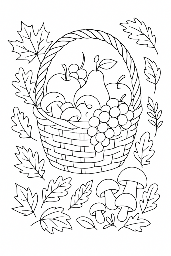 jesienny kosz, kolorowanka do pobrania, jesień