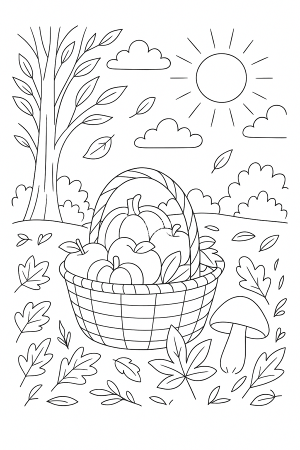 kolorowanka do pobrania owoce grzyby jesień