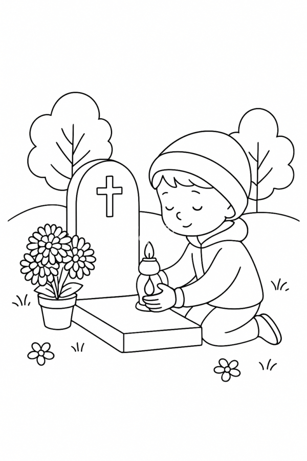 kolorowanka dla dzieci wszystkich świętych cmentarz