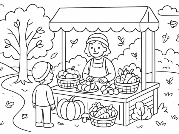 kolorowanka dla dzieci bazar jesień owoce i warzywa