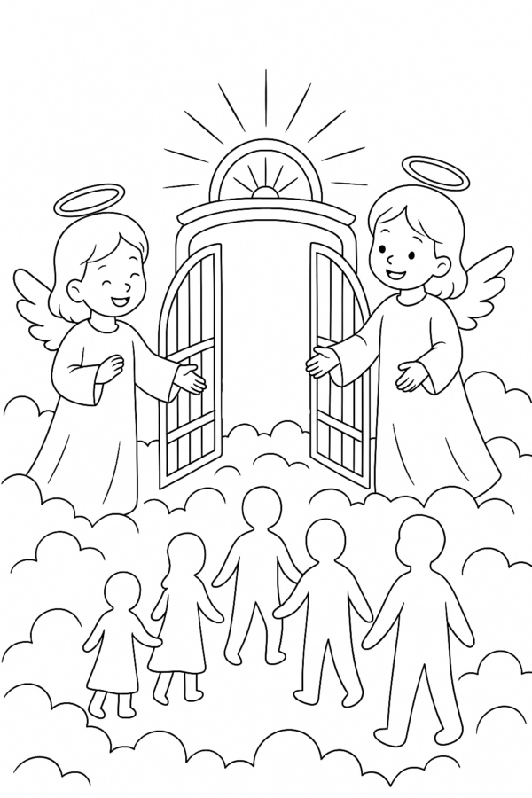 kolorowanka religijna niebo anioły