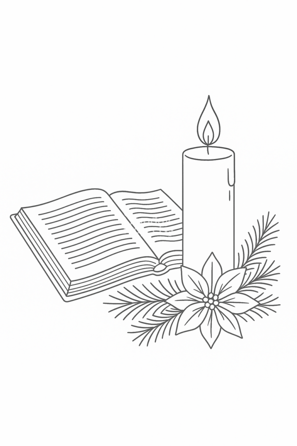 świeca biblia roraty Kolorowanka Adwentowa – Świeca, Biblia i Poinsecja