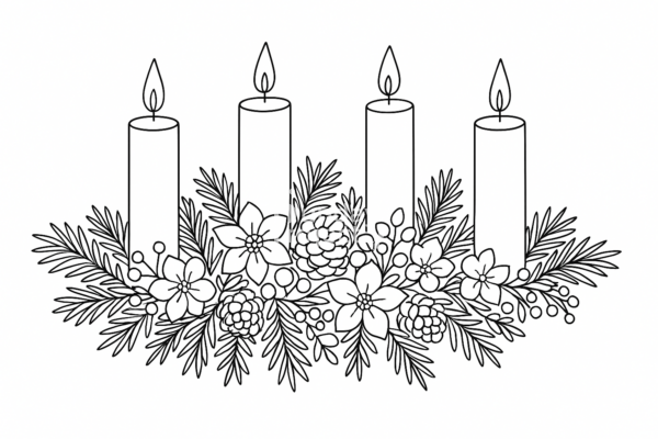 wieniec adwentowy kolorowanka do pobrania dla dzieci Kolorowanka wieniec adwentowy z czterema świecami do druku