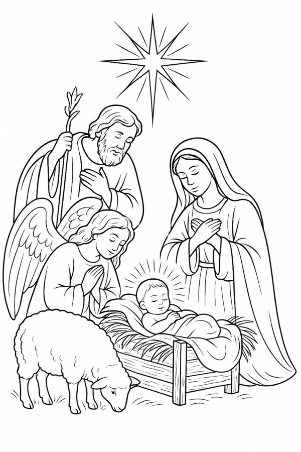 religijna kolorowanka świąteczna narodzenie Jezusa