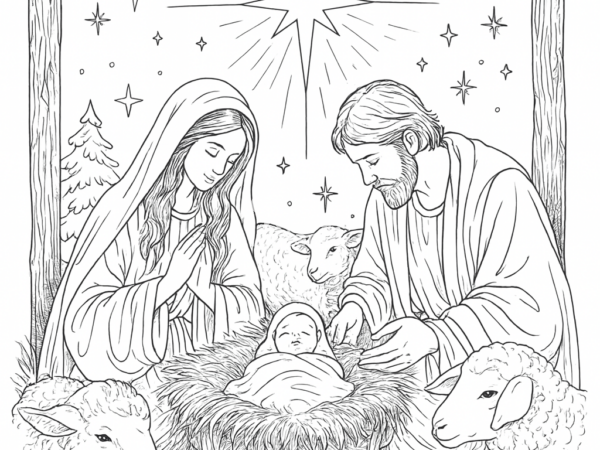 kolorowanka dla dzieci święta rodzina, stajenka