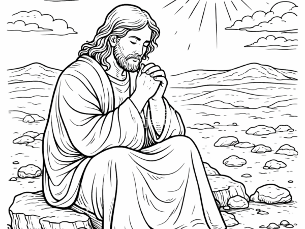 Jezus na pustyni Kolorowanka dla dzieci religijna - Jezus na pustyni, Wielki Post