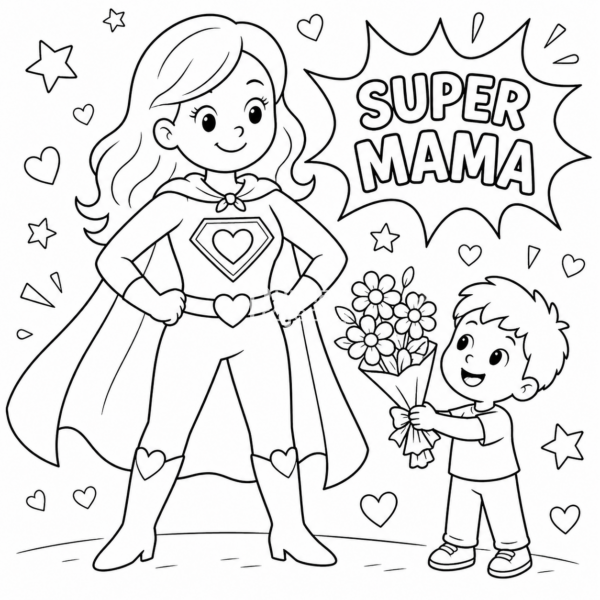 kolorowanka Super mama - dzień mamy kolorowanka na dzień mamy do pobrania