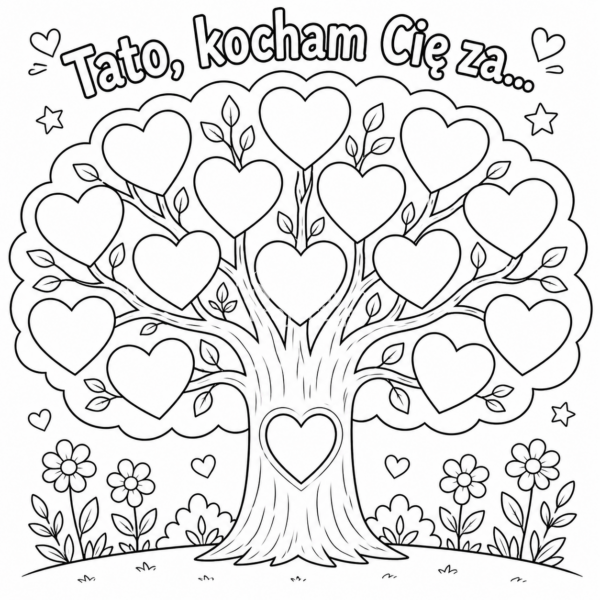 tato kocham cię kolorowanka na dzień taty kolorowanka-na-dzien-taty-do-druku-drzewko-serc-tato-kocham-cie