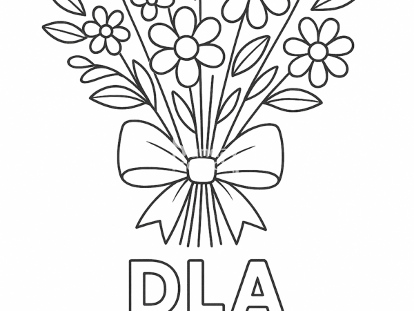 bukiet dla dziadka kolorowanka dzień babci i dziadka Kolorowanka przedstawiająca bukiet kwiatów z kokardą oraz napis „Dla Dziadka”.